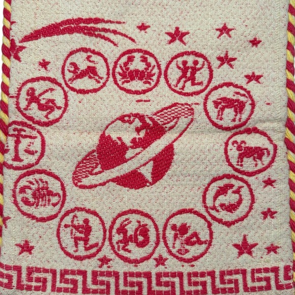 Vintage Greek Zodiac Astrology Celestial Planet Tapestry Bag Red Rope Strap - Picture 2 of 9